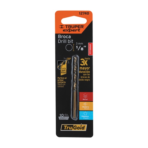 [12740] Broca HSS 1/8' Trugold para metal en blíster, Expert BAV-1/8-B