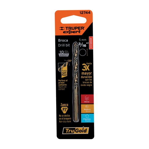 [12744] Broca HSS 3/16' Trugold para metal en blíster, Expert BAV-3/16-B