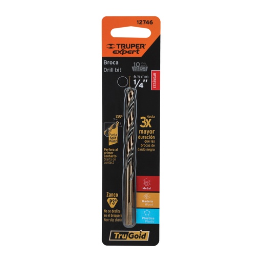 [12746] Broca HSS 1/4' Trugold para metal en blíster, Expert BAV-1/4-B