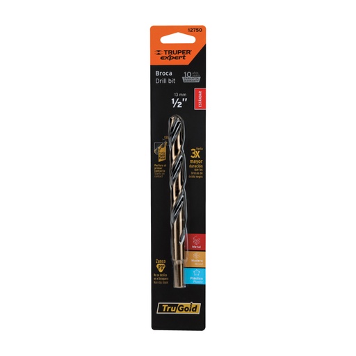 [12750] Broca HSS 1/2' Trugold para metal en blíster, Expert BAV-1/2-B