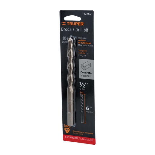[12760] Broca para concreto de 1/2 x 6' en blíster, TRUPER BCT-1/2X6-B