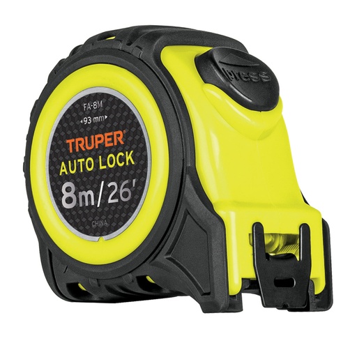 [10749] Flexómetro Auto-Lock contra impactos 8 m cinta 25 mm, Truper FA-8M