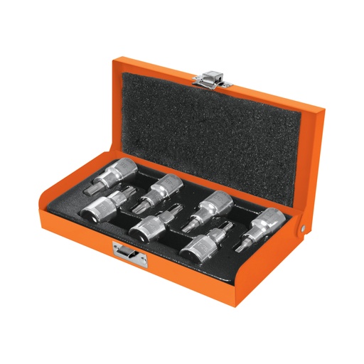 [13928] Juego de 7 dados cuadro 1/2' punta torx, estuche metálico JPT-1/2X7