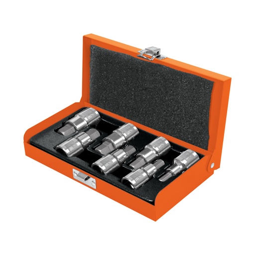 [13929] Juego de 7 dados cuadro 1/2' punta hex std, estuche metálico JPH-1/2X7PH
