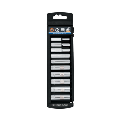 [14168] Juego de 10 dados largos cuadro 1/4' mm, Truper JD-1/4X10LM