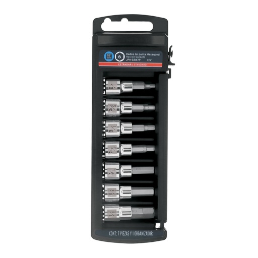 [14169] Juego de 7 dados punta hexagonal std, cuadro 3/8', Truper JPH-3/8X7P