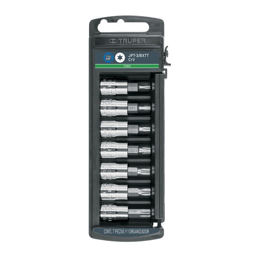 [14171] Juego de 7 dados cuadro 3/8' punta torx, Truper JPT-3/8X7T