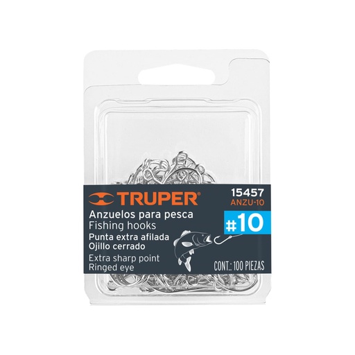 [15457] Blíster con 100 anzuelos para pesca # 10, Truper ANZU-10