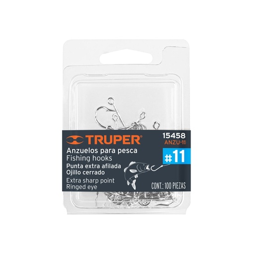 [15458] Blíster con 100 anzuelos para pesca # 11, Truper ANZU-11