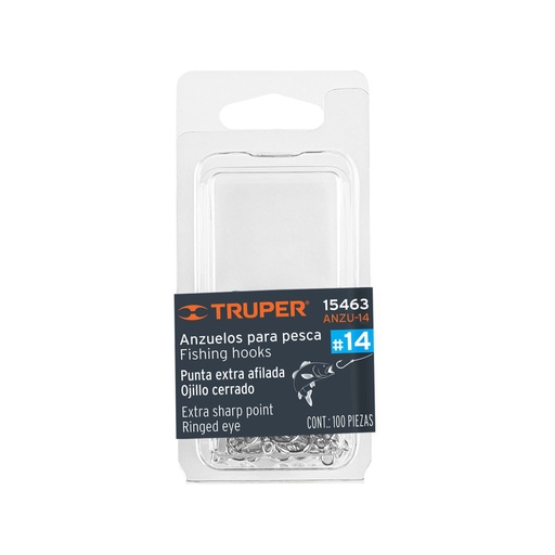 [15463] Blíster con 100 anzuelos para pesca # 14, Truper ANZU-14