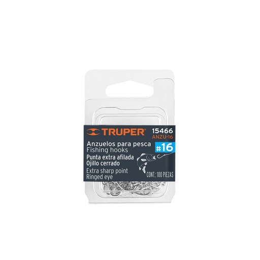 [15466] Blíster con 100 anzuelos para pesca # 16, Truper ANZU-16