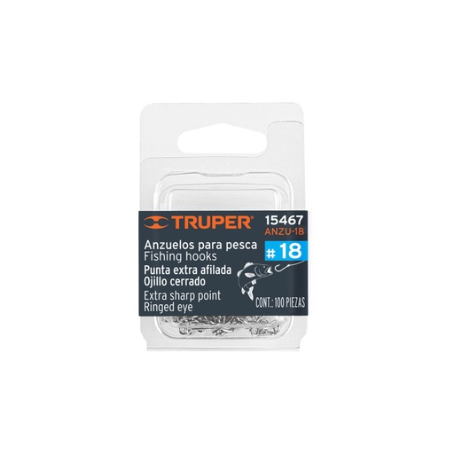 [15467] Blíster con 100 anzuelos para pesca # 18, Truper ANZU-18