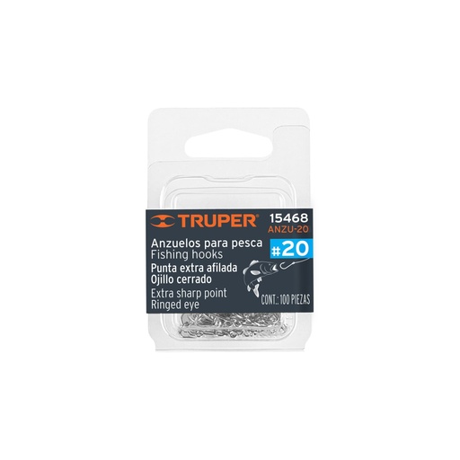 [15468] Blíster con 100 anzuelos para pesca # 20, Truper ANZU-20